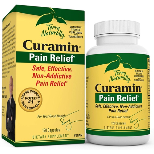  Terry Naturally Curamin - 120 Vegan Capsules - Non-Addictive Pain Relief Supplement with Curcumin from Turmeric, Boswellia & DLPA - Non-GMO, Gluten-Free - 40 Servings