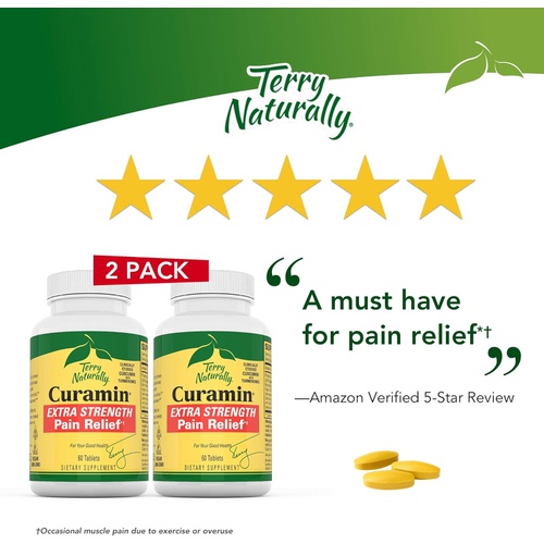  Terry Naturally Curamin Extra Strength (2 Pack) - 60 Vegan Tablets - Non-Addictive Pain Relief Supplement with Curcumin from Turmeric, Boswellia & DLPA - Non-GMO, Gluten-Free - 40