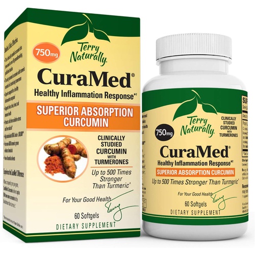  Terry Naturally CuraMed 750 mg - 60 Softgels - Superior Absorption BCM-95 Curcumin Supplement , Promotes Healthy Inflammation Response - Non-GMO , Gluten-Free , Halal - 60 Servings