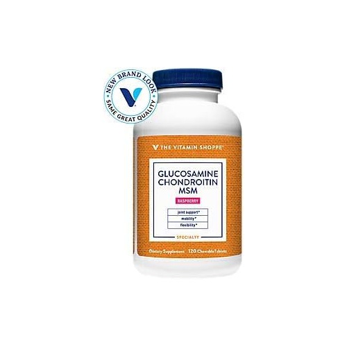  The Vitamin Shoppe Glucosamine Chondroitin MSM Chewable Wafers with 100mg of Branded OptiMSM Ingredient  Raspberry Flavor Supports Healthy Joint Mobility, Flexibility Structure (