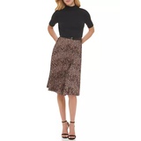 Womens Short Sleeve Leopard Pleated Skirt 2Fer Dress