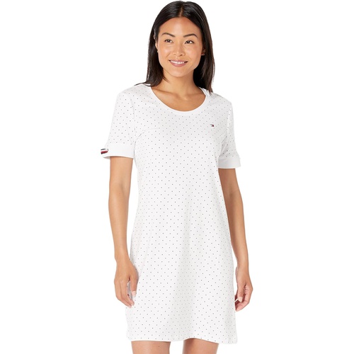 타미힐피거 Tommy Hilfiger Micro Dot Grommet Solid Sleeve T-Shirt Dress