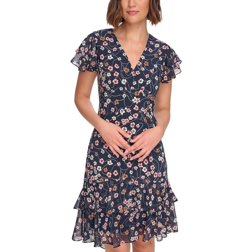 타미힐피거 Petite Floral-Print Ruffled A-Line Dress