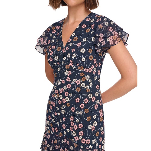 타미힐피거 Petite Floral-Print Ruffled A-Line Dress