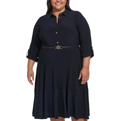 타미힐피거 Plus Size 3/4-Sleeve Belted Midi Dress