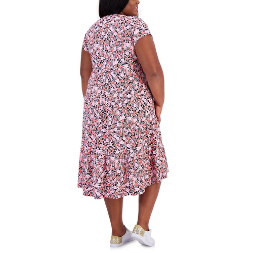 타미힐피거 Plus Size Floral-Print Tiered Midi Dress