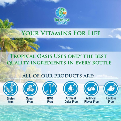  Tropical Oasis Premium Liquid Multivitamin For Kids Sugar Free Kids Vitamins 100% DV of 14 Vitamins for Kids Multivitamin for Children Ages 4+ Great Tasting, Non-GMO, Max 98% Absorption Rate- 16