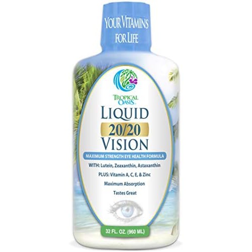  Tropical Oasis Liquid 20/20 Vision - Eye Vitamin Formula w/20mg Lutein, 4mg Zeaxanthin, 4mg Astaxanthin for Vision Support Max Absorption- Great Taste & No Pills to Swallow 32 Serv, 32oz