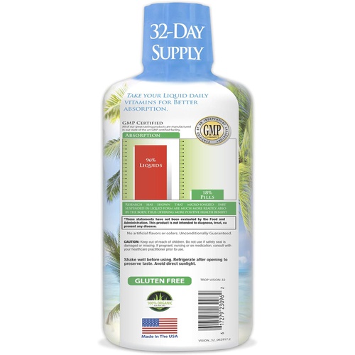  Tropical Oasis Liquid 20/20 Vision - Eye Vitamin Formula w/20mg Lutein, 4mg Zeaxanthin, 4mg Astaxanthin for Vision Support Max Absorption- Great Taste & No Pills to Swallow 32 Serv, 32oz