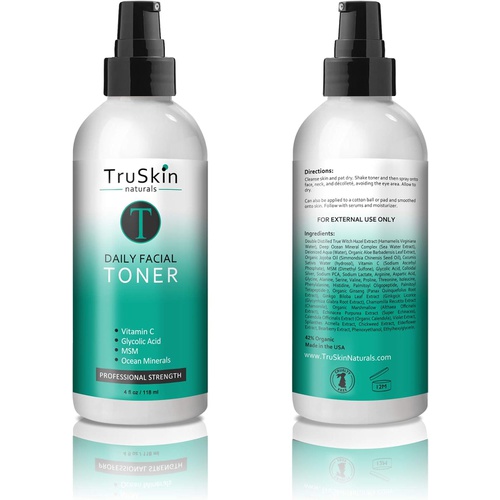 TruSkin Naturals TruSkin Daily Facial Super Toner for All Skin Types, with Glycolic Acid, Vitamin C, Witch Hazel and Organic Anti Aging Ingredients, 4 fl oz