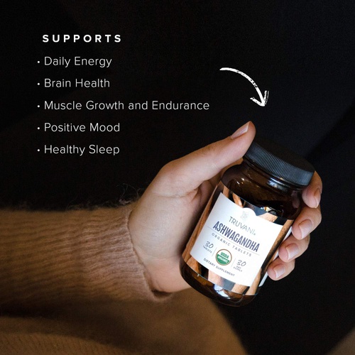  Truvani Organic Ashwagandha Daily Energy, Positive Mood Support, Supports Brain Health Supports Muscle Growth and Endurance Healthy Sleep Support Non-GMO 30 Day Supply