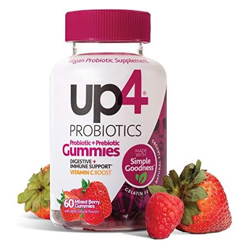  up4 Probiotic Gummies for Men and Women, Digestive and Immune Support with Prebiotics and Vitamin C, Gluten Free, Gelatin Free, Vegan, Non-GMO, 60 Count