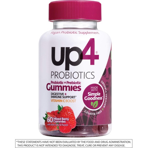 up4 Probiotic Gummies for Men and Women, Digestive and Immune Support with Prebiotics and Vitamin C, Gluten Free, Gelatin Free, Vegan, Non-GMO, 60 Count
