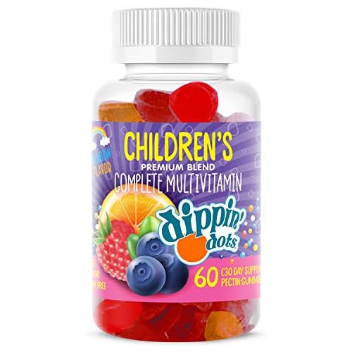  Veegan Dippin Dots - Multivitamin Gummies for Kids (60 Count) Rainbow Fruit Flavor Complete Multivitamin Chewy Gummies Premium Blend with Vitamin A, B, C, D3, E, B6, Zinc and More Vegetar
