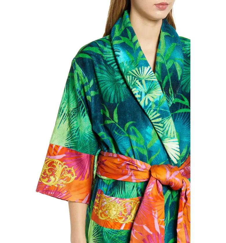 베르사체 Versace Jungle Print Short Robe_GREEN/ PRINT