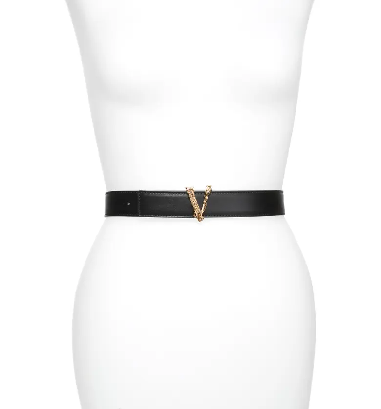 Versace V Buckle Leather Belt_BLACK-VERSACE GOLD