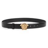 Versace Medusa Leather Belt_BLACK/ GOLD