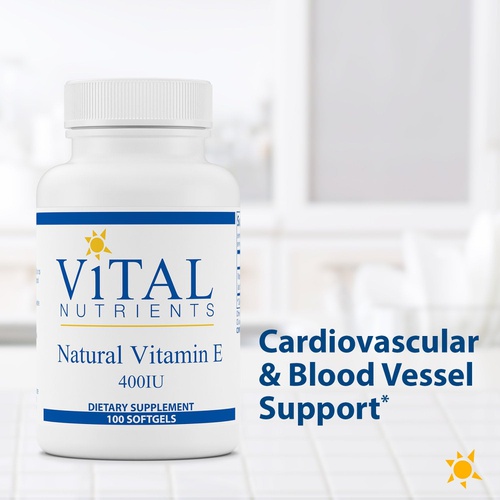  Vital Nutrients - Natural Vitamin E - Potent Antioxidant and Cardiovascular Support - 100 Softgels per Bottle - 268 mg Alpha-tocopherol