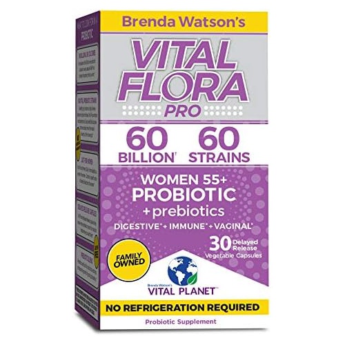  Vital Planet - Vital Flora Women 55+ Daily Shelf Stable Probiotic 60 Billion, Digestive Support Probiotics for Women with Prebiotic Fiber, 30 Capsule