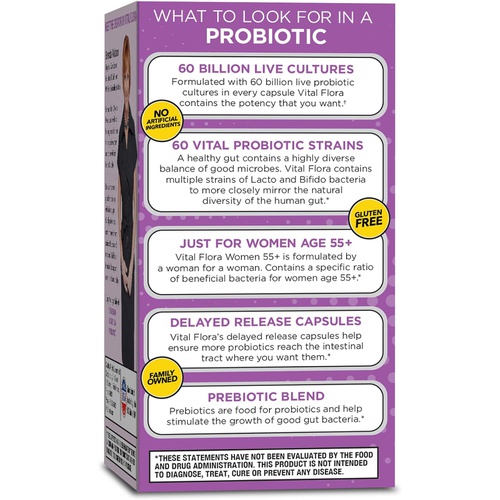  Vital Planet - Vital Flora Women 55+ Daily Shelf Stable Probiotic 60 Billion, Digestive Support Probiotics for Women with Prebiotic Fiber, 30 Capsule