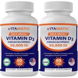 2 Pack - Vitamatic Vitamin D3 50,000 IU (as Cholecalciferol), Once Weekly Dose, 1250 mcg, 60 Veggie Capsules 1 Year Supply, Progressive Formula Helping Vitamin D Deficiencies (Tota