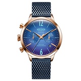 Welder Moody Stainless Steel Blue Mesh Dual Time Rose Gold-Tone Watch with Date 38mm