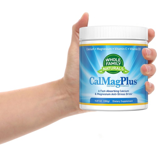  Whole Family Naturals Calcium Magnesium Powder Supplement - CalMag Plus with Vitamin C & D3 - Gluten Free, Non GMO - Natural Calm Cal Mag Drink - Cal-Mag for Muscles