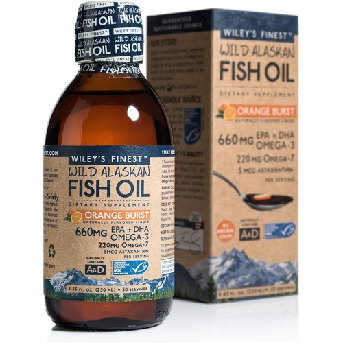 Wileys Finest Wiley’s Finest Wild Alaskan Fish Oil Orange Burst - Liquid Omega-3 Fish Oil Supplement - 660mg EPA and DHA Holistic Supplement - 8.45 0z (50 Servings)