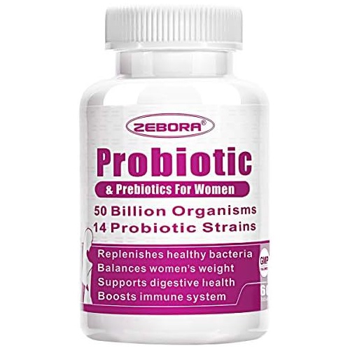  ZEBORA Probiotics for Women Digestive Health, Prebiotics and Probiotics with 50 Billion for Urinary Tract and Vaginal Health, Immune Support and Gut Health, Gluten & Soy Free, 60 T