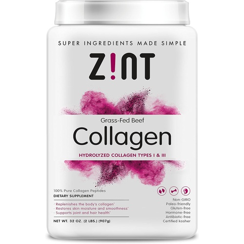  Zint Collagen Peptides Powder (32 oz): Paleo & Keto Certified - Granulated Collagen Hydrolysate Types I & III for Enhanced Absorption - Enzymatically Hydrolyzed Protein for Women &
